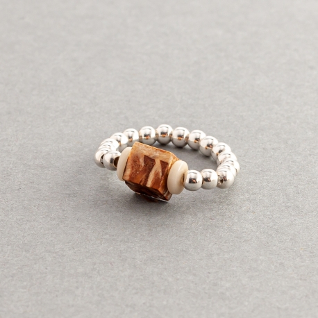 Pomme de pin en tagua, ivoire végétal - Bague Cubik en argent, ivoire végétal et pomme de pin fabriquée en France sur le Bassin d'Arcachon - kokobelli