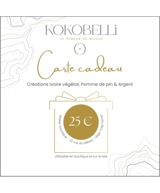 Carte cadeau 25E-Bijoux de Créateurs en tagua-Ivoire végétal et pomme de pin par Kokobelli