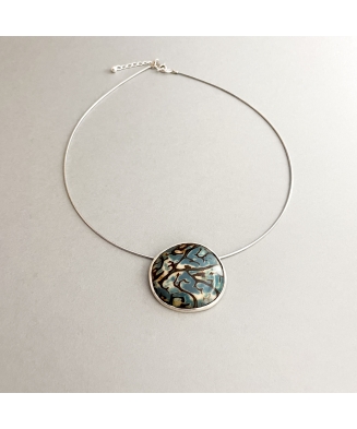 Collier AZUR en ivoire végétal teinté, bleu océan, et argent massif