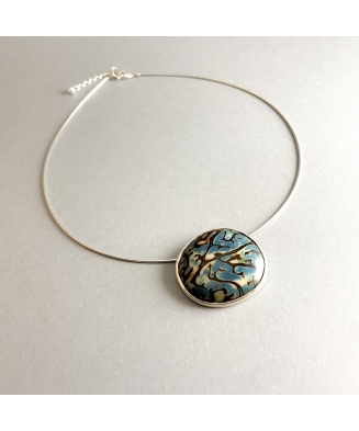 Collier AZUR en ivoire végétal teinté, bleu océan, et argent massif