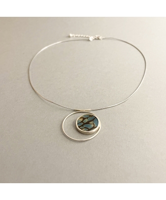 Collier AZUR en ivoire végétal teinté, bleu océan, et argent massif