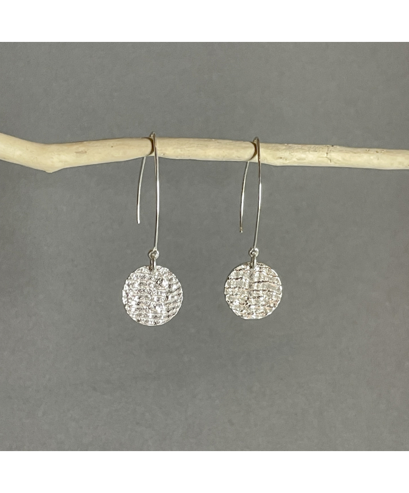 Boucles Sequins Seppia en argent massif recyclé fondu à l'os de seiche