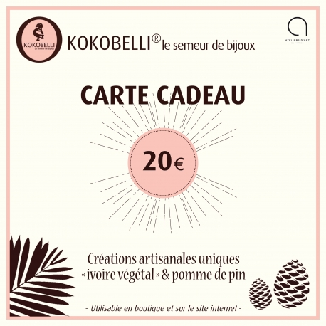 Cartes cadeaux en tagua, ivoire végétal - Carte cadeau 20€ - kokobelli