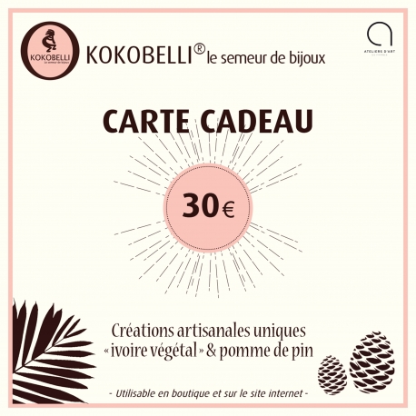 Cartes cadeaux en tagua, ivoire végétal - Carte cadeau 30€ - kokobelli