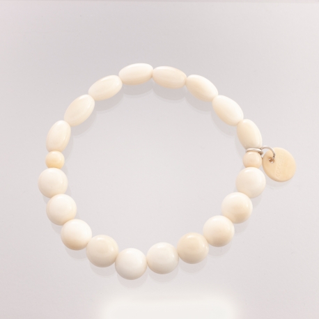 Bracelets en tagua, ivoire végétal - Bracelet Perlina blanc avec de jolies billes et olives de tagua. Fabriqué dans le Sud Ouest.  - kokobelli