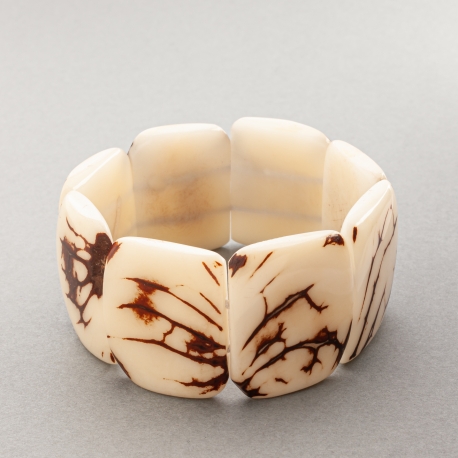 E-Boutique en tagua, ivoire végétal - Bracelet Mosca blanc composée de pièces unies ou marbrées en ivoire végétal. Fabriqué sur le Bassin d'Arcachon. - kokobelli