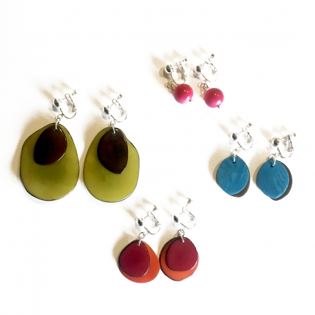 Boucles d'oreille en tagua, ivoire végétal - Clips pour boucles d'oreille - kokobelli