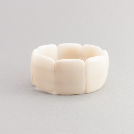 Bracelets en tagua, ivoire végétal - Bracelet Missa blanc composée de belle pièces rectangulaires d'ivoire végétal. Artisanat de Lège Cap Ferret. - kokobelli