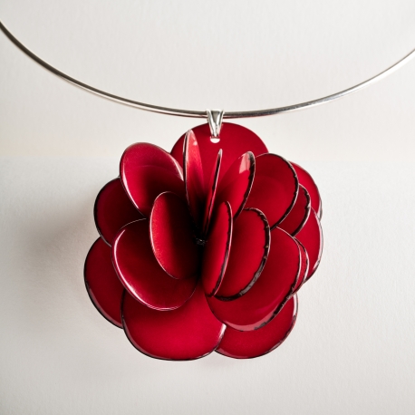 Roses & Fleurs en tagua, ivoire végétal - Collier Rose pendentif (couleurs) - kokobelli